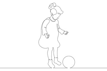 Little child plays with a ball. Childrens games. One continuous drawing line  logo single hand drawn art doodle isolated minimal illustration.