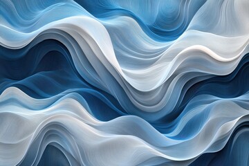 Obraz premium Abstract waves with flowing lines showcasing varying heights and curves in cool blue and white tones. Generative AI