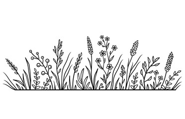 Black floral pattern, field and flowers