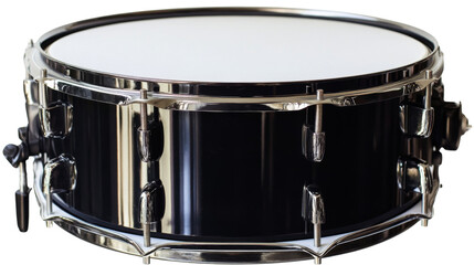 Close-up of a black snare drum  , isolated on transparent background