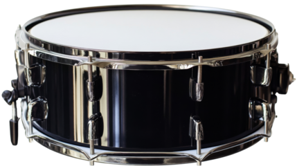 Close-up of a black snare drum  , isolated on transparent background
