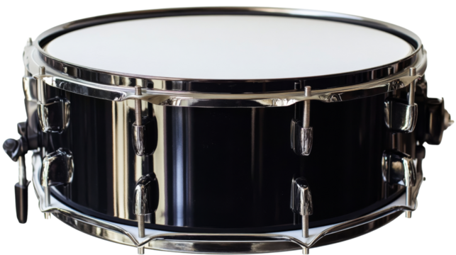 Close-up of a black snare drum  , isolated on transparent background