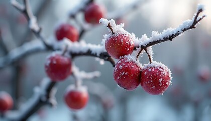 Frosted Frozen Crabapple with Left Text Space