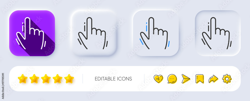 Poster hand cursor line icon. neumorphic, flat shadow, 3d buttons. click action sign. finger pointer symbol