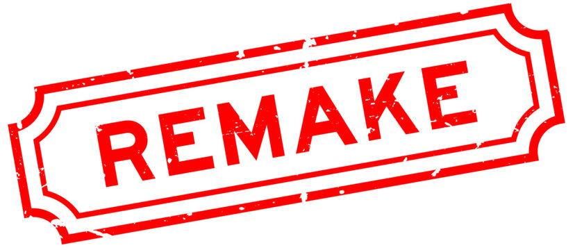 Grunge red remake word rubber seal stamp on white background