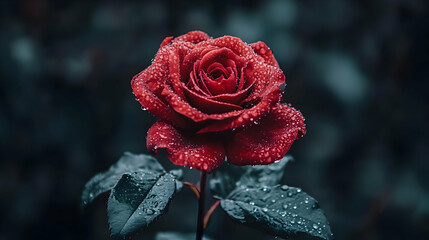 Red Rose with Dew Drops -  Photography
