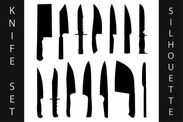Set of Silhouettes of Various Knife, set of knives vector