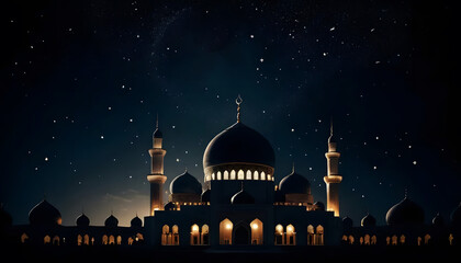 10th Muharram moon with balck background with mosque.