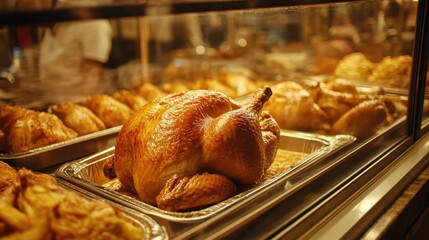 Roasted Chicken in Warming Station with Golden Texture