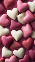 Fototapeta premium Sweet Valentine s Day Treat Overhead View of Pink, Red, and White Heart-Shaped Candies