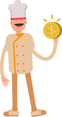 Baker Character Holding Dollar Coin
