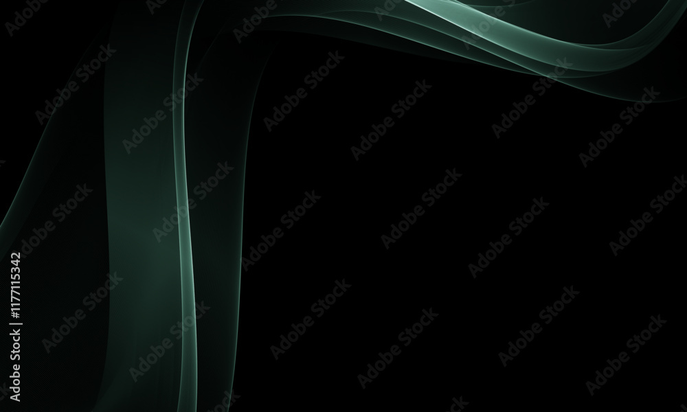 Wall mural black background with glowing waves. abstract gray transparent flow of waves.