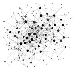 Complex network nodes, connections, abstract data visualization, background white, tech illustration