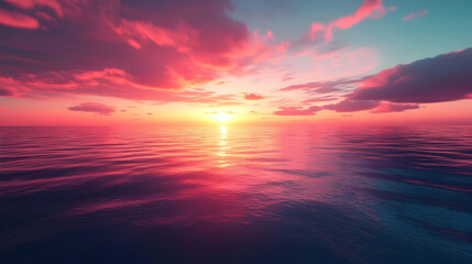 Obraz premium Pink Sunset Over Ocean Water Illustration