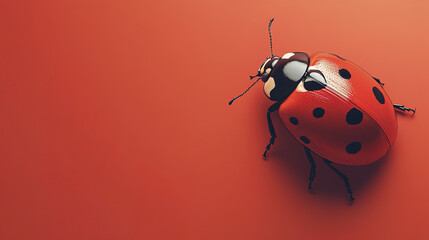 Fototapeta premium vibrant red ladybug with black spots and white markings sits on smooth orange surface, showcasing its delicate features and natural beauty