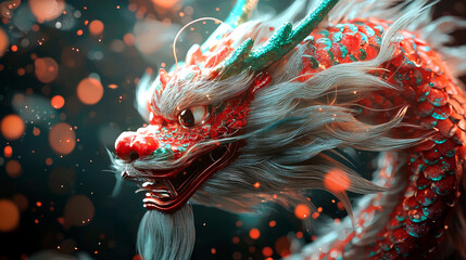 Naklejka premium Majestic Red Dragon: A Digital Fantasy Art Masterpiece. Intricate details and vibrant colors bring this mythical creature to life, showcasing its power and ancient symbolism.