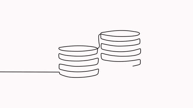 Animated coins stack continuous line drawing video. Business money symbol concept animation.