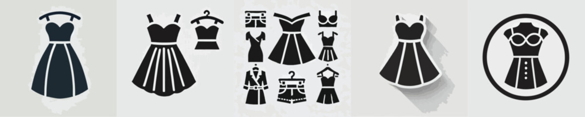 vector set of silhouette women's clothing icons