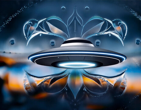 Alien themed images. Alien, ufo, flying disk, flying eye, robot, spaceship, technology. With artificial intelligence software.