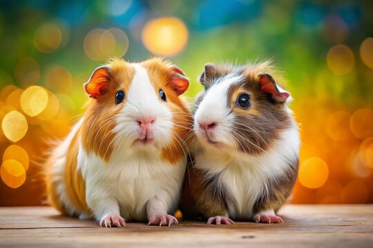 Adorable Guinea Pigs Posing Playfully: Rule of Thirds Composition Stock Photo