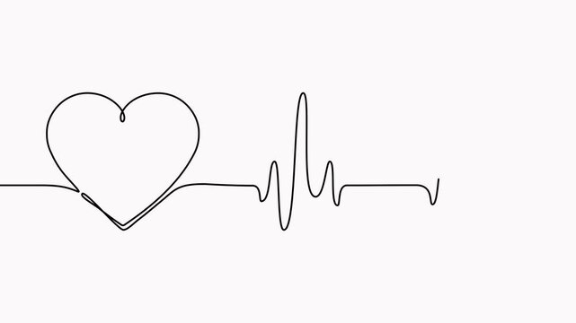 Heartbeat cardiogram continuous line drawing animation. Heart pulse and rhythm symbol video. Animated healthcare concept.
