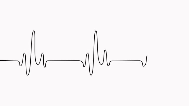Heartbeat cardiogram continuous line art drawn animation. Heart pulse and rate symbol animated video.