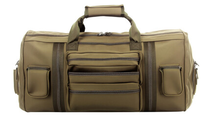 Durable and spacious duffle bag with multiple compartments for travel or sports, isolated on transparent background