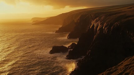 Golden Hour Coastal Cliffs: A Breathtaking Sunset Seascape