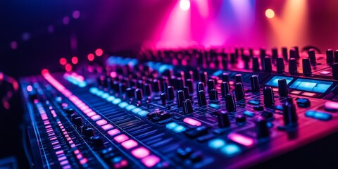 A live music stage setup with microphone and lighting, symbolizing performance, concerts, and professional sound.