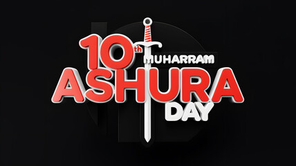 Fototapeta premium 10th Muharram ashura day text on black background with sword, banner vector, card, word.