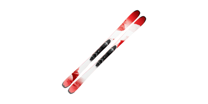 Red and white skis with black bindings isolated on transparent background