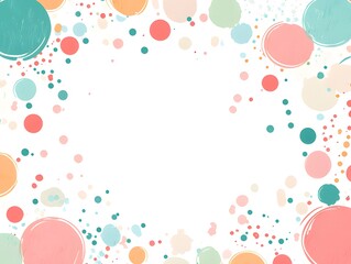Pastel Pink, Mint Green, and Peach-Colored Geometric Shapes on White Background, Cute Minimalistic Pattern Frame Vector Illustration, Flat Cartoon-Style Simple Line Art Drawing, Bright Colorful Border