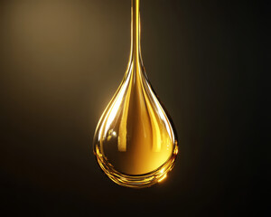 Golden droplet suspended in crystal clear motion, reflecting light beautifully