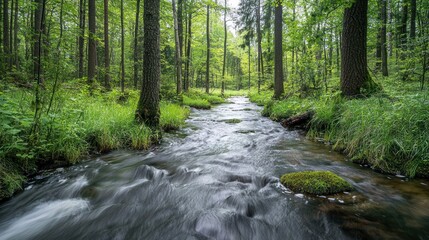 Obraz premium Serene Forest Stream: A Tranquil Escape into Nature's Embrace