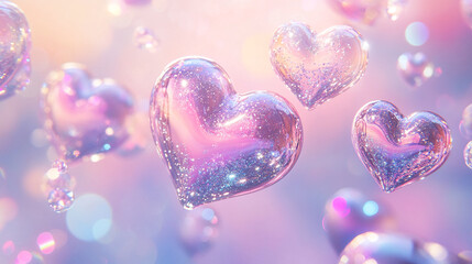 Obraz premium Sparkling heart-shaped balloons with pastel background for Valentine's Day