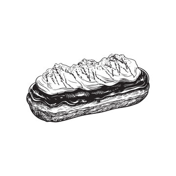 black and white eclair dessert sketch clip art preview