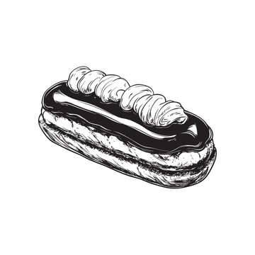 black and white eclair dessert sketch clip art preview