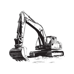 Excavator vector design isolated on white background - Excavator sketch