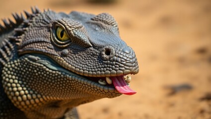 Obraz premium Closeup of a lizards head showing its tongue