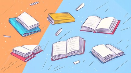 Charmingly Illustrated Books Float Joyfully Across Pastel Background. AI Generated