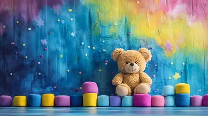 A happy childrens day poster with vibrant colors, cheerful toys, and a dynamic background perfect for celebrations