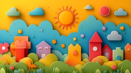A cheerful childrens day poster with fun shapes, toys, and a bright backdrop to celebrate joy and play