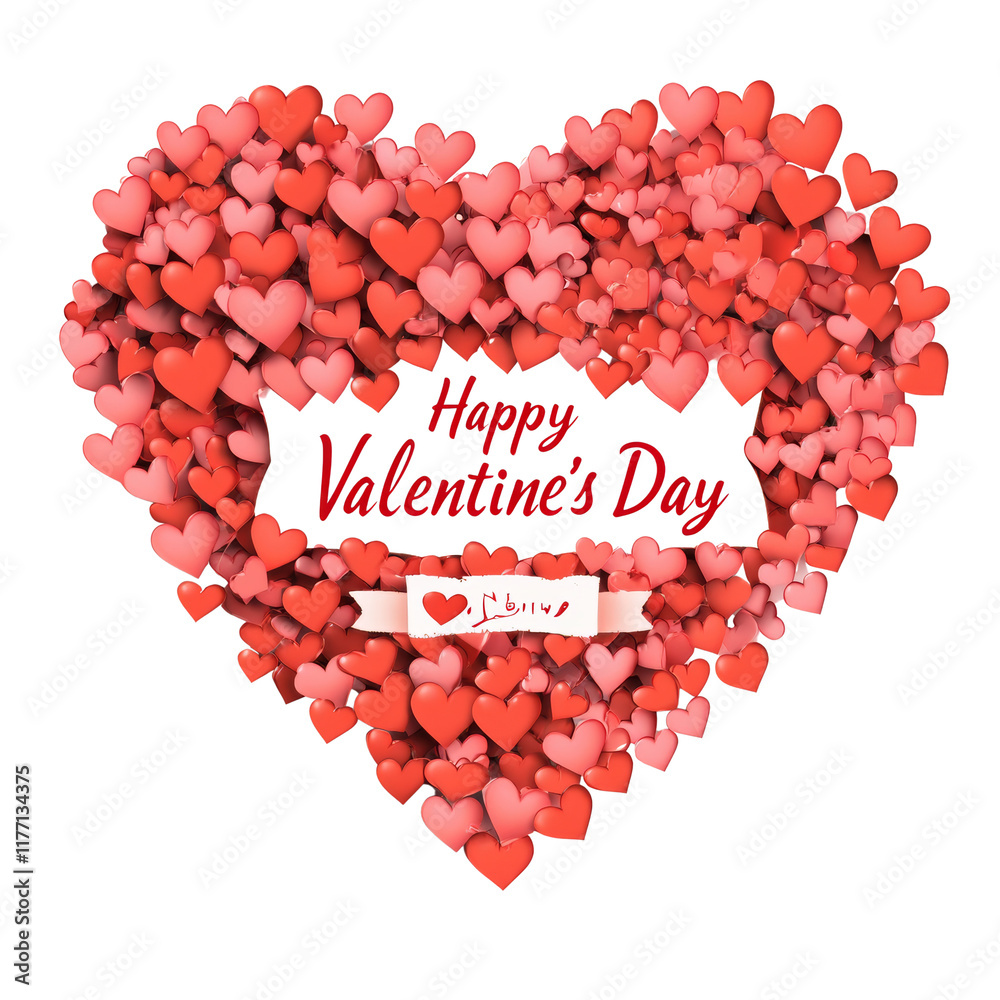 Poster numerous red hearts forming a large heart shape with a valentines day message.