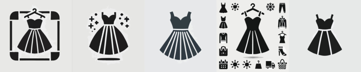 vector set of silhouette women's clothing icons