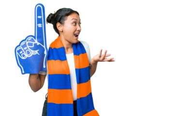 sports fan woman over isolated chroma key background with surprise expression while looking side