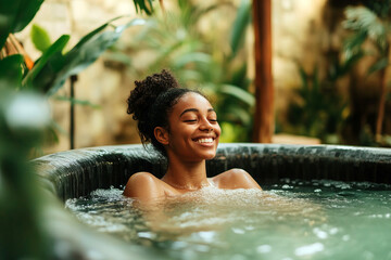 Fototapeta premium Woman relaxing in jacuzzi 
