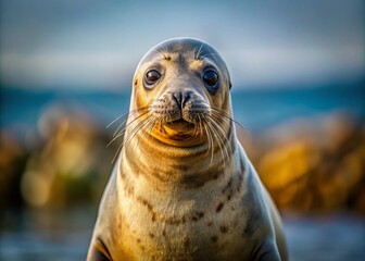 Obraz premium Adorable Seal Standing on Hind Legs, Close-Up Wildlife Photo, High Depth of Field