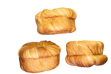Brown round cheese bread on isolated white background. 