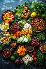 A variety of different types of food on a table