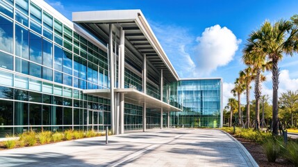 Obraz premium Modern Office Building with Palm Trees